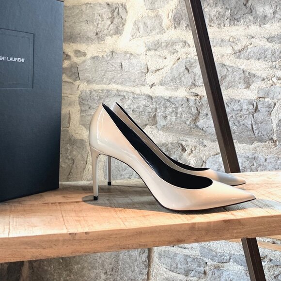 Saint Laurent Paris Ivory Patent Anja 85mm Pumps - Picture 1 of 12